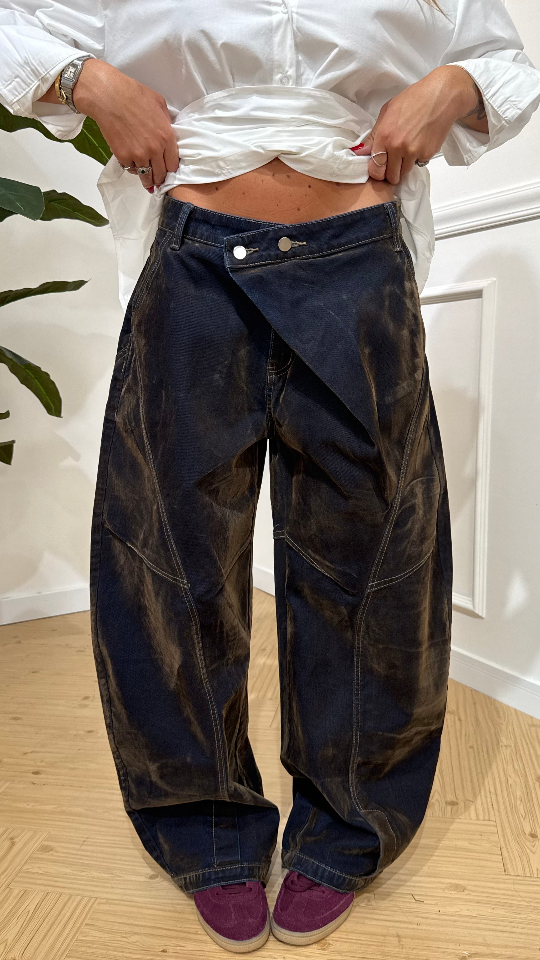 Jeans ballon sfumato verde