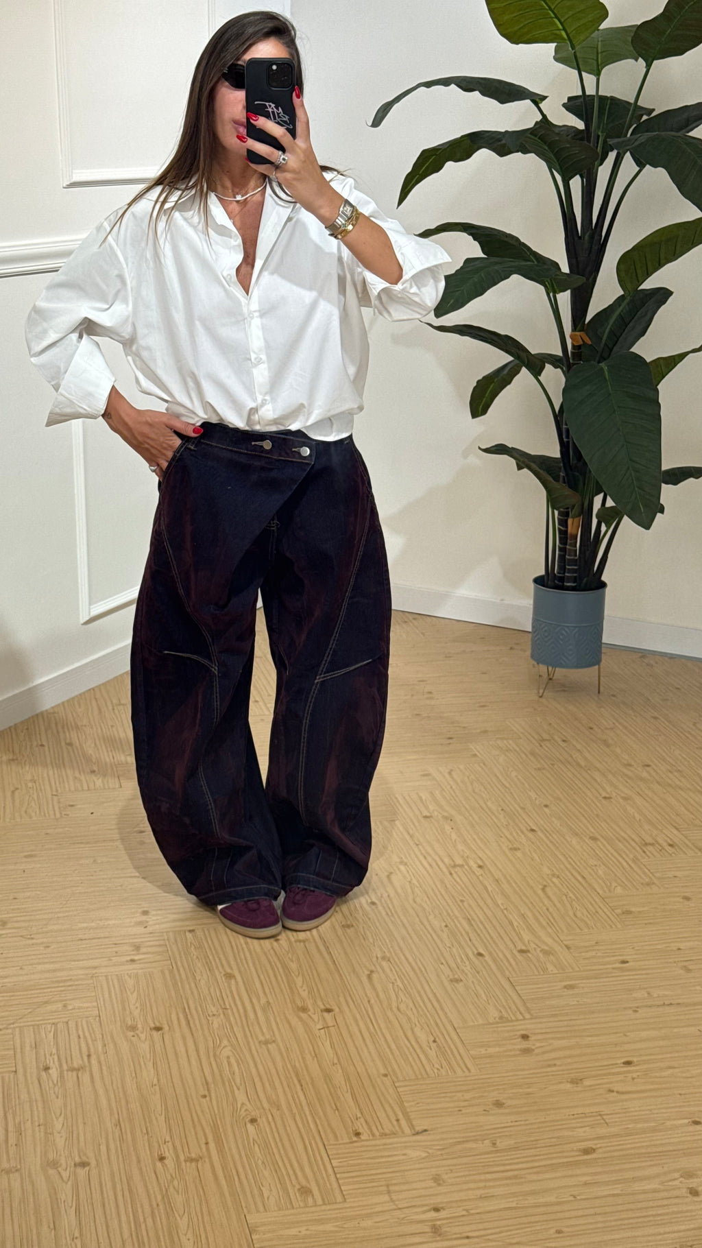 Jeans ballon sfumato bordeaux