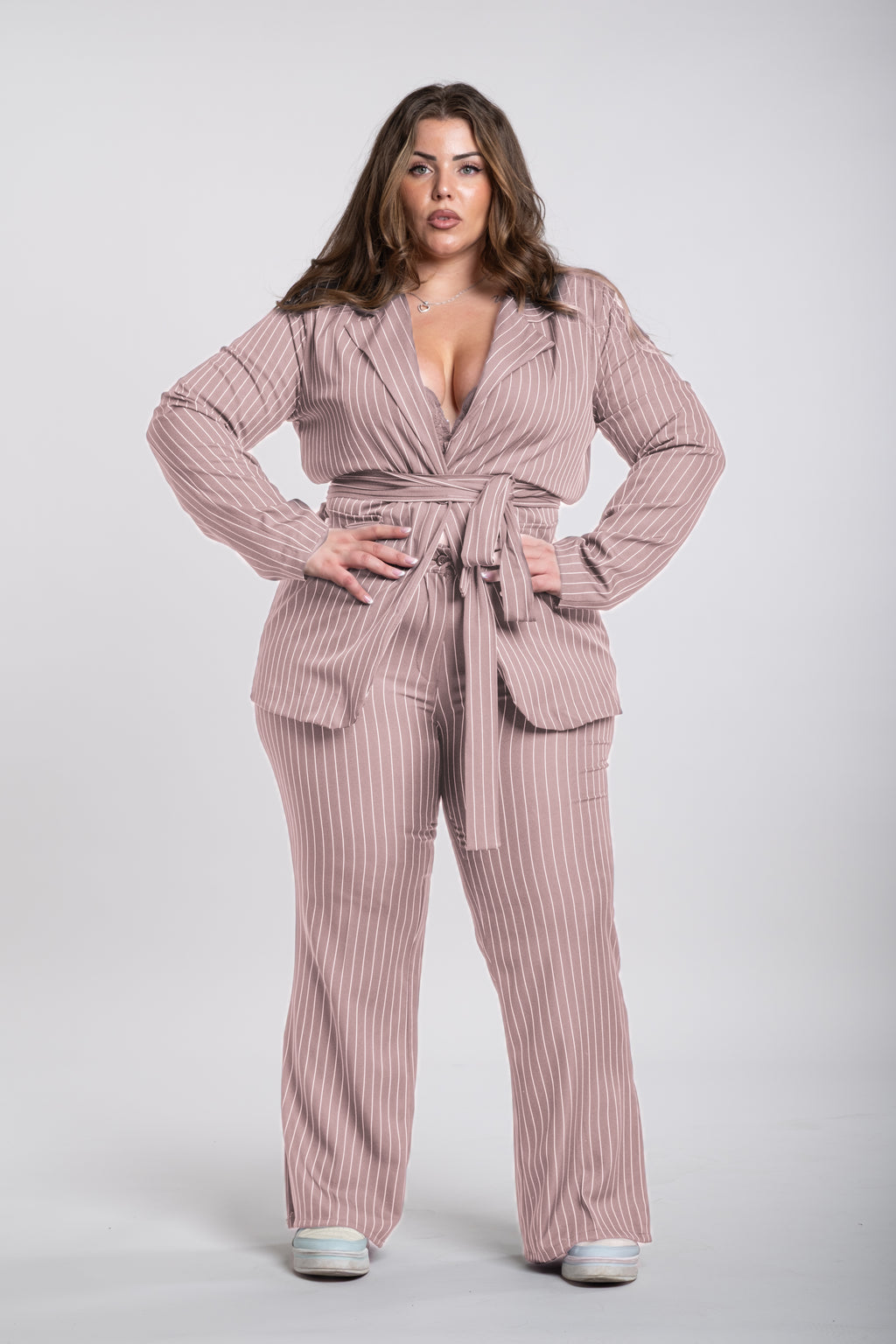 Tailleur Angel Curvy gessato rosa