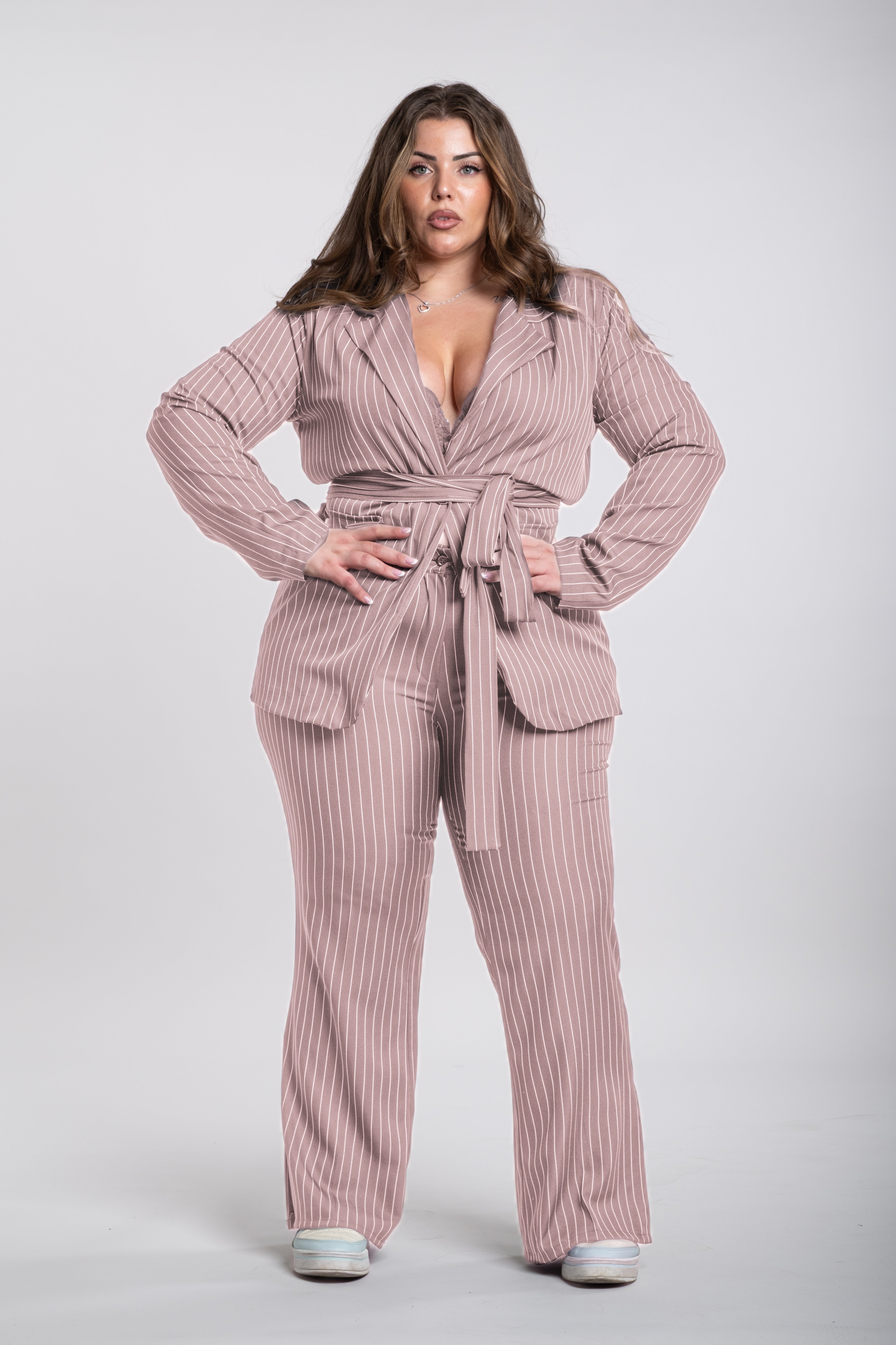 Tailleur Angel Curvy gessato rosa