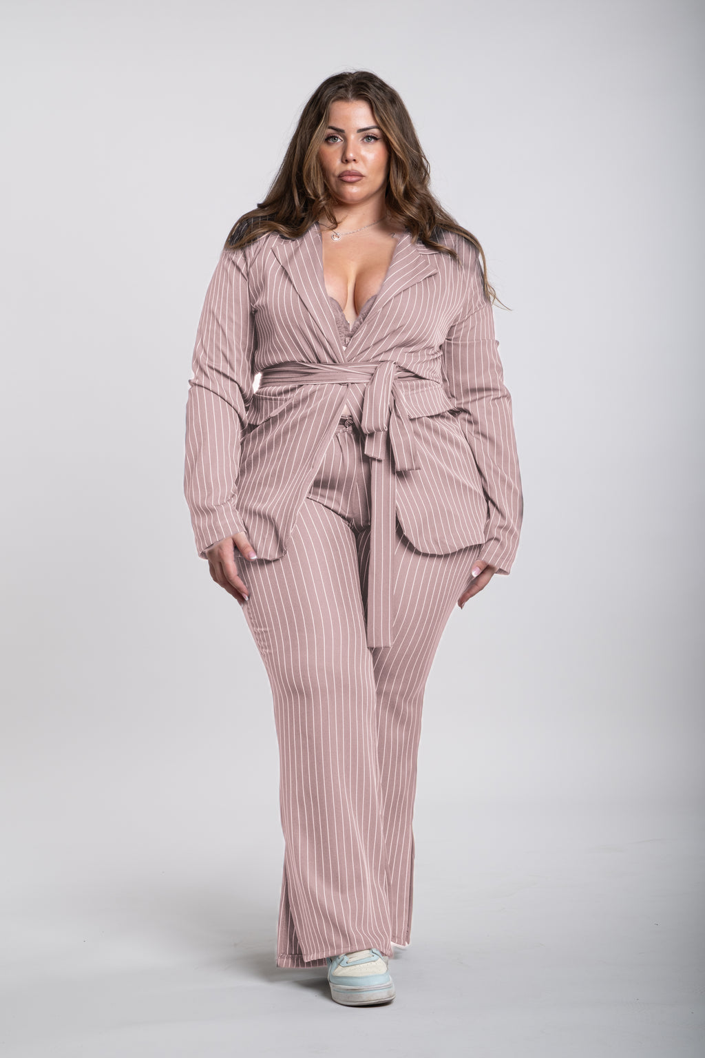 Tailleur Angel Curvy gessato rosa