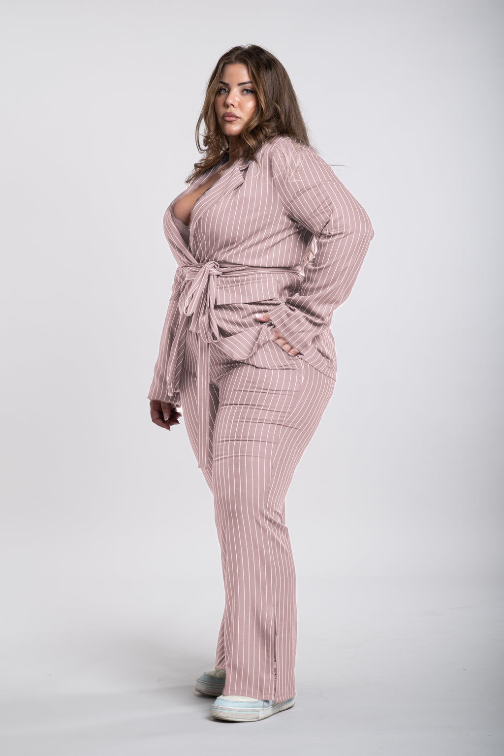 Tailleur Angel Curvy gessato rosa