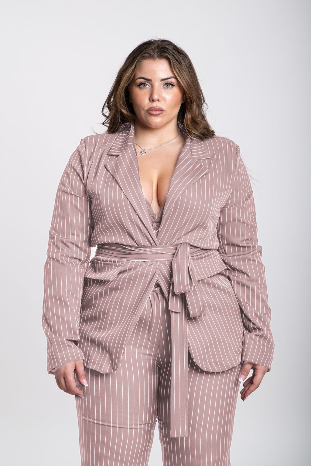 Tailleur Angel Curvy gessato rosa