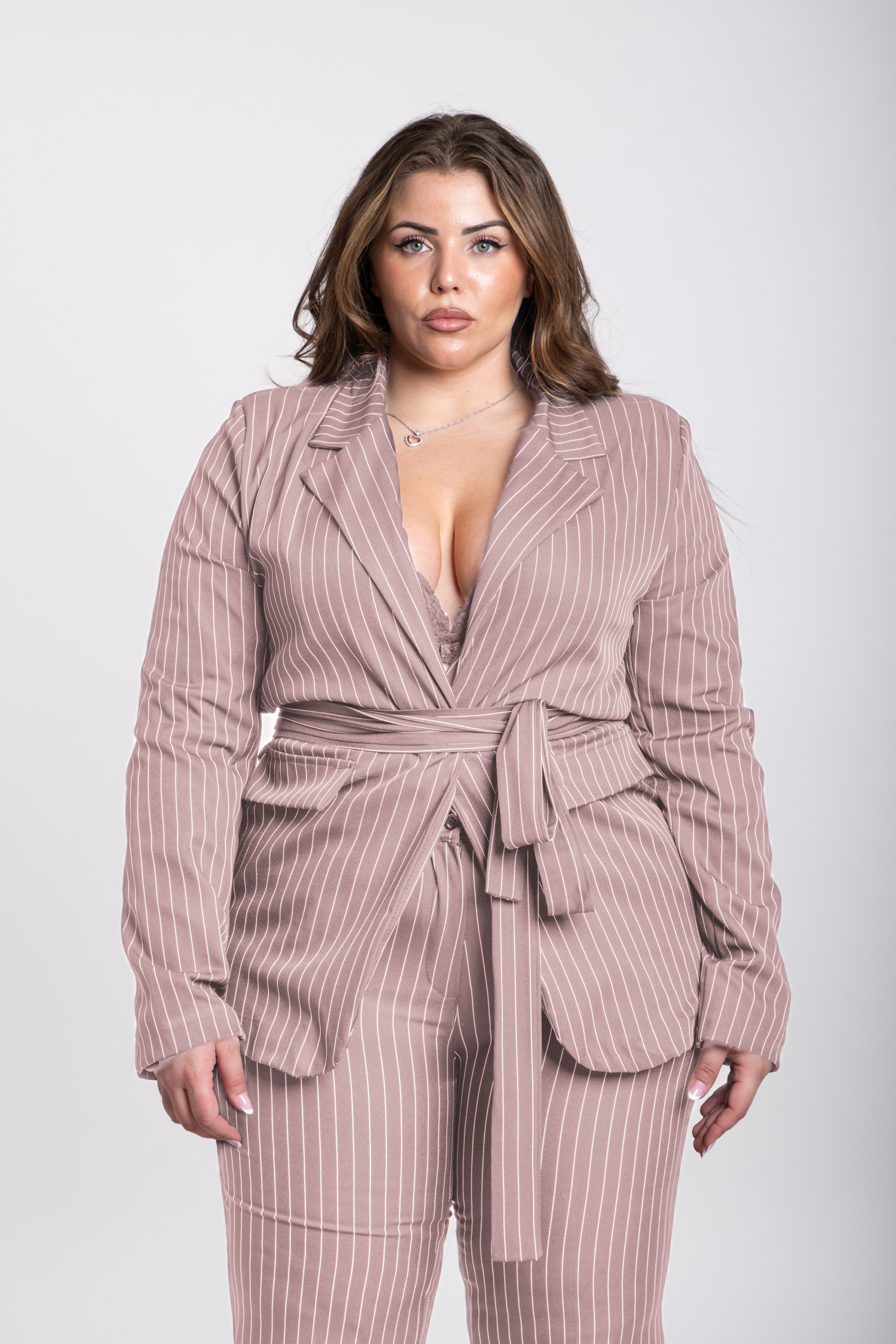 Tailleur Angel Curvy gessato rosa