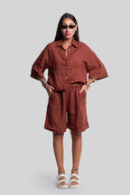 Coordinato 100% lino max bermuda ruggine