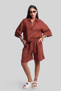 Coordinato 100% lino max bermuda ruggine