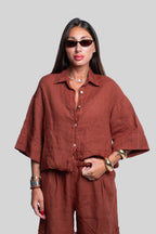 Coordinato 100% lino max bermuda ruggine