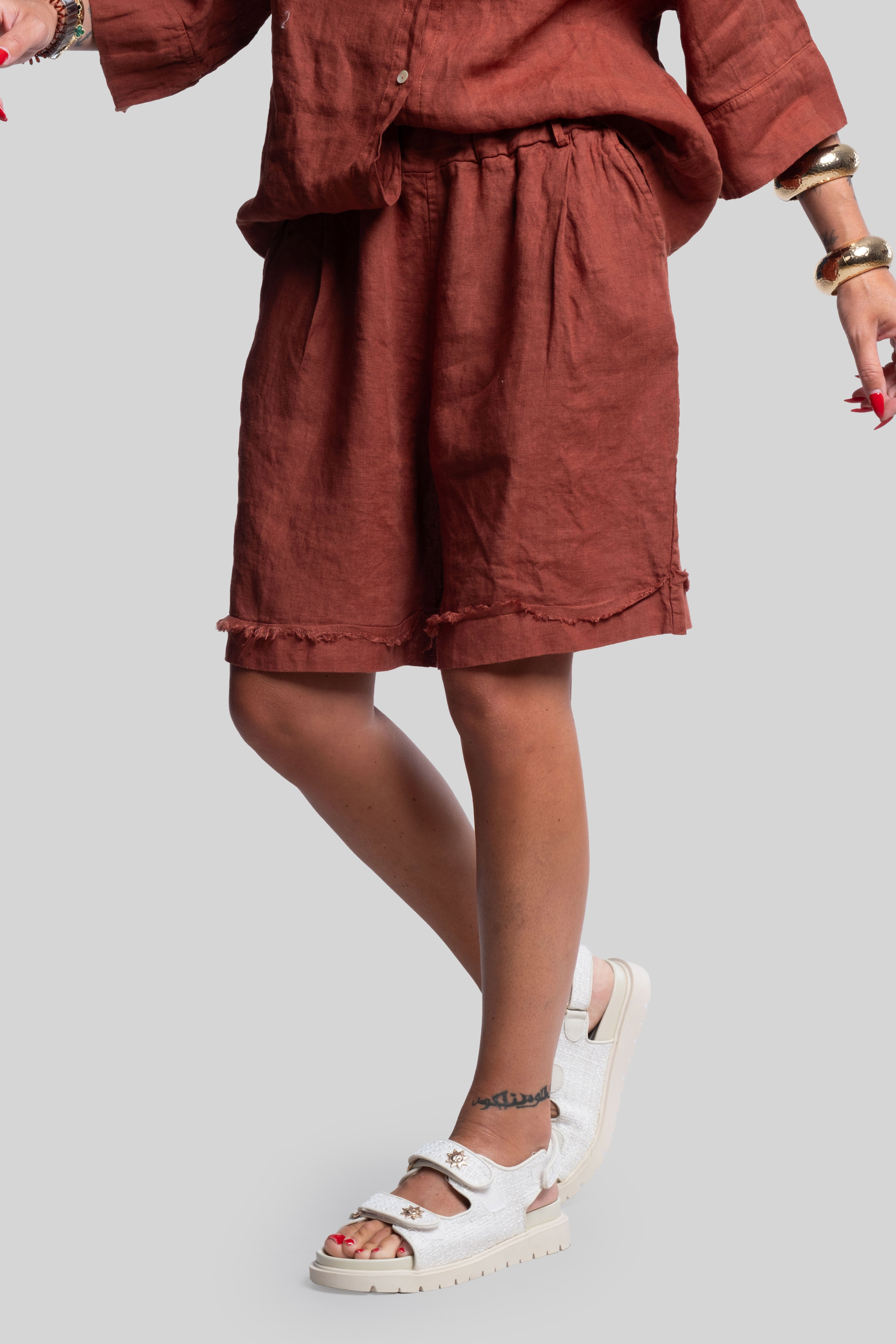 Coordinato 100% lino max bermuda ruggine
