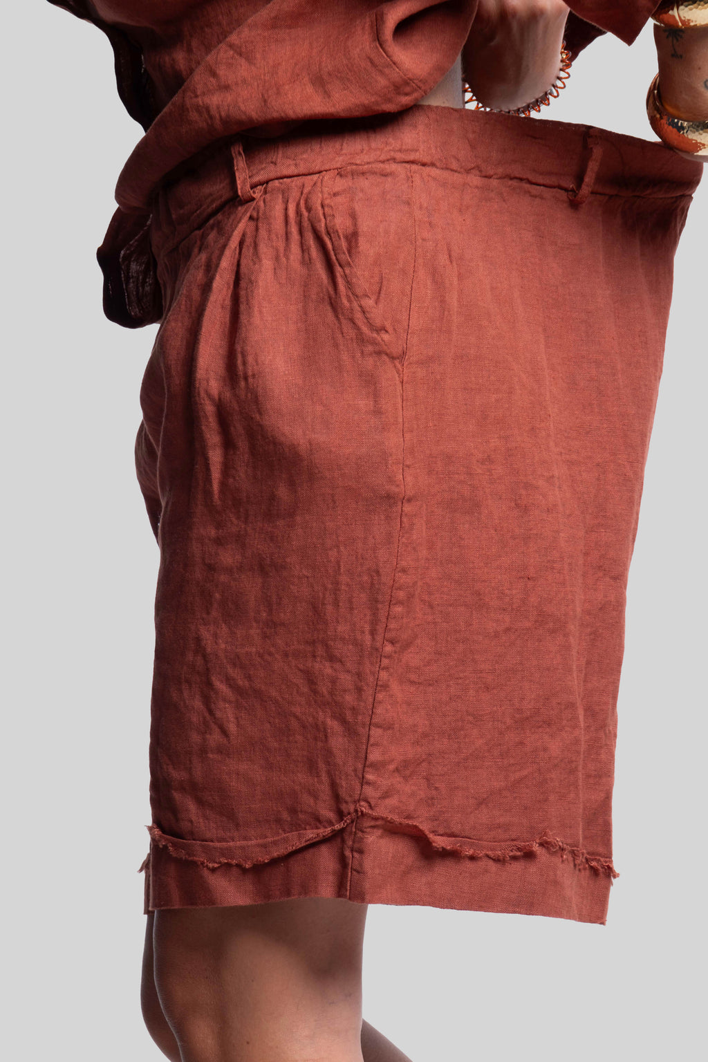 Coordinato 100% lino max bermuda ruggine