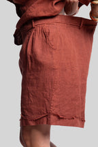 Coordinato 100% lino max bermuda ruggine