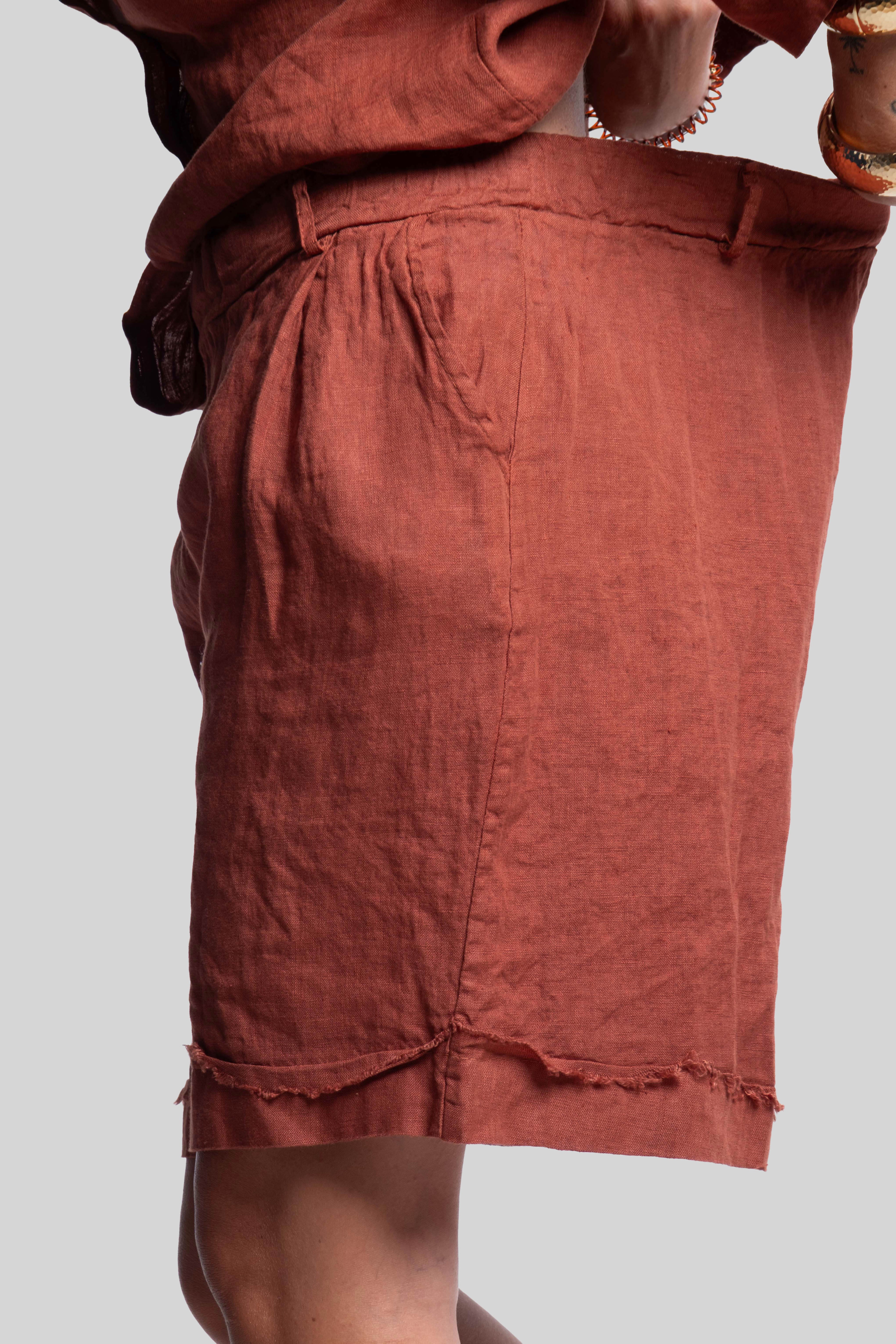 Coordinato 100% lino max bermuda ruggine
