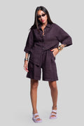Coordinato 100% lino max bermuda prugna