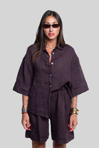 Coordinato 100% lino max bermuda prugna