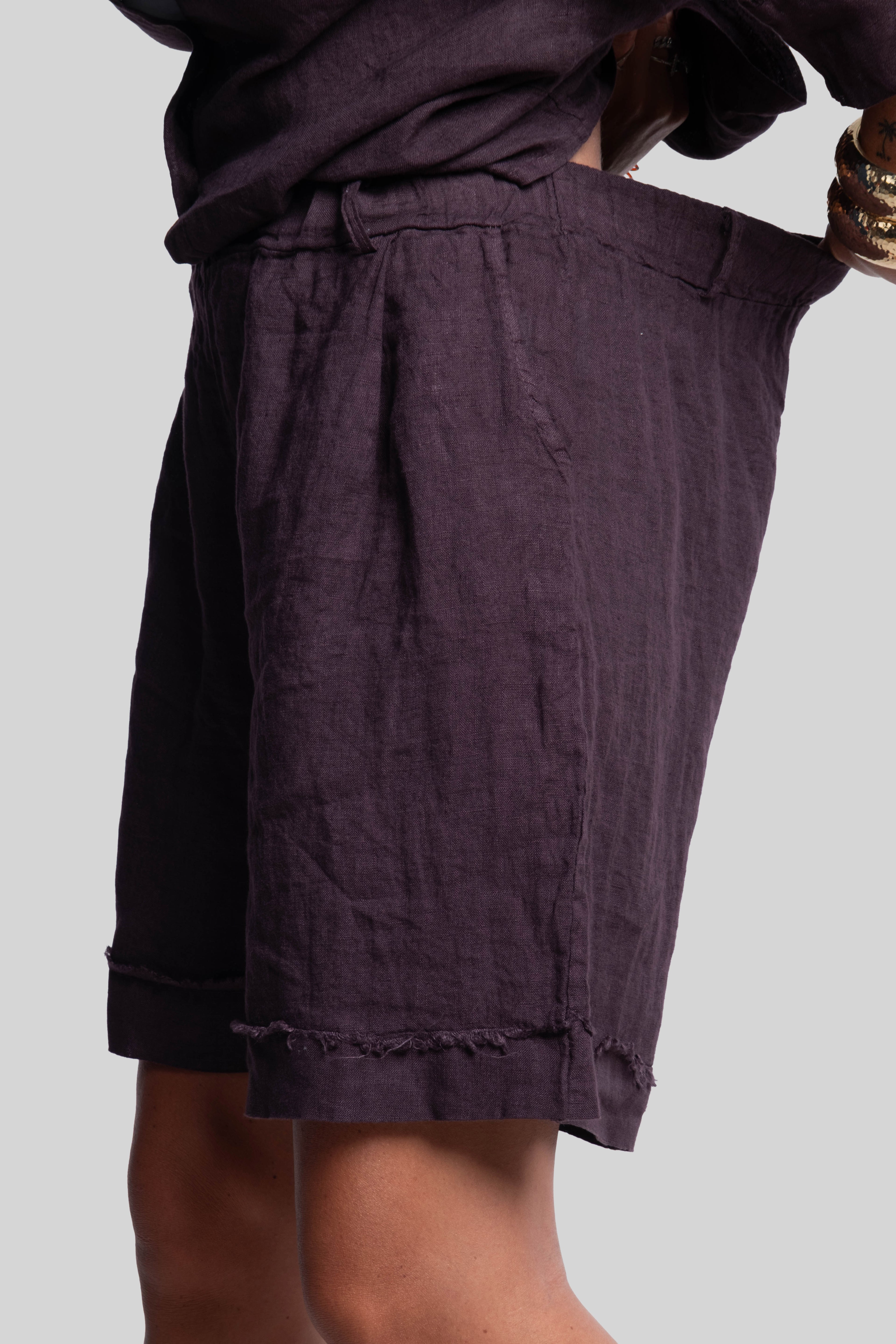 Coordinato 100% lino max bermuda prugna