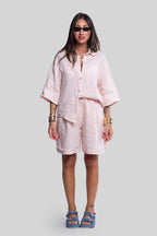 Coordinato 100% lino max bermuda rosa