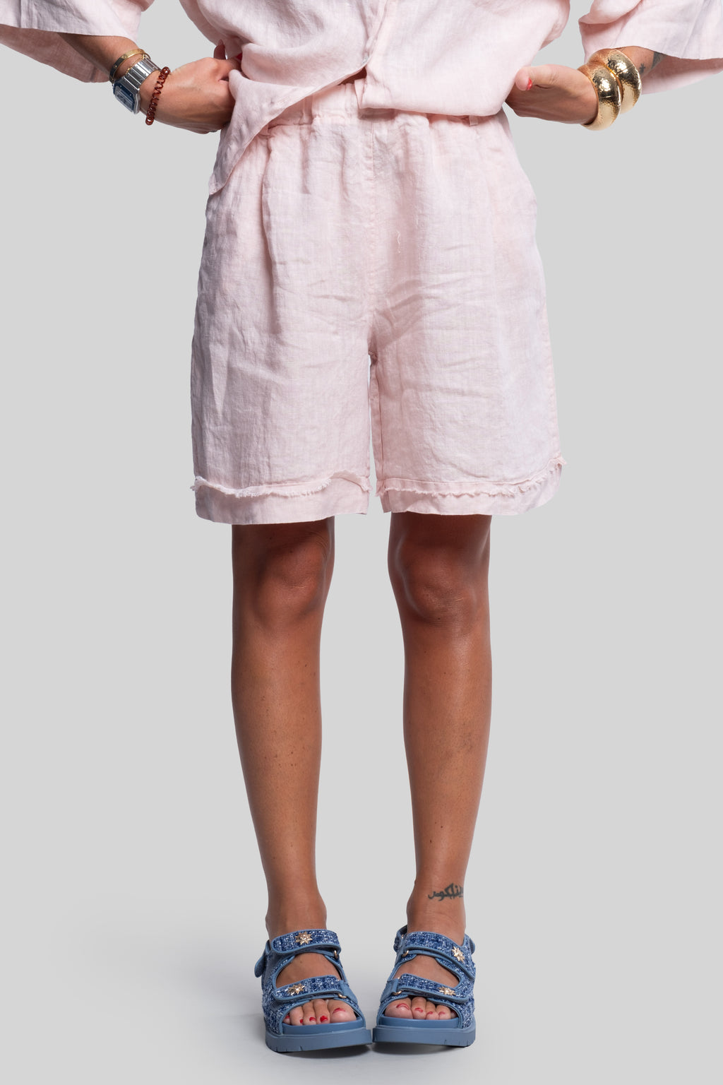Coordinato 100% lino max bermuda rosa