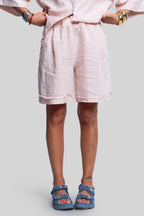 Coordinato 100% lino max bermuda rosa