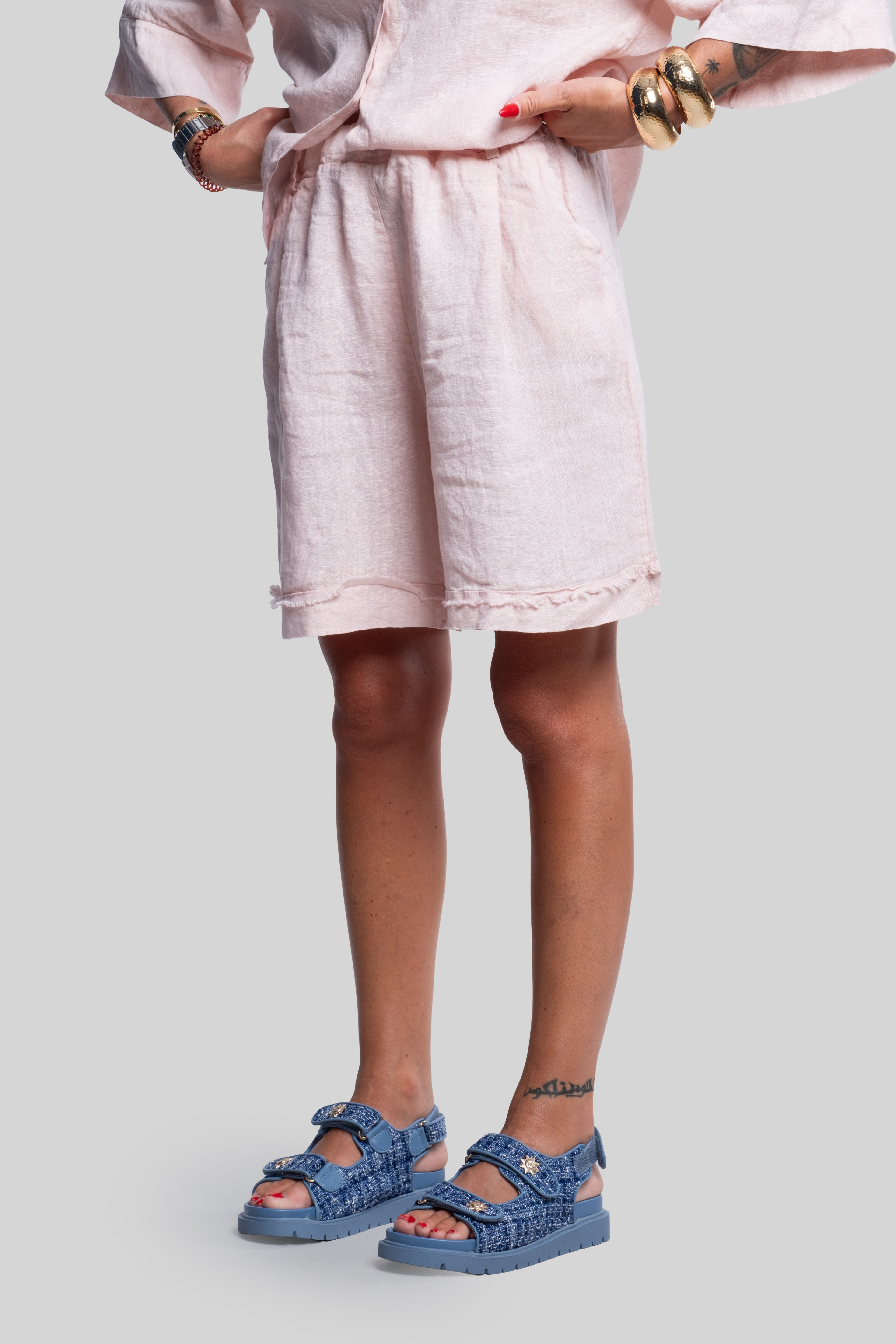 Coordinato 100% lino max bermuda rosa
