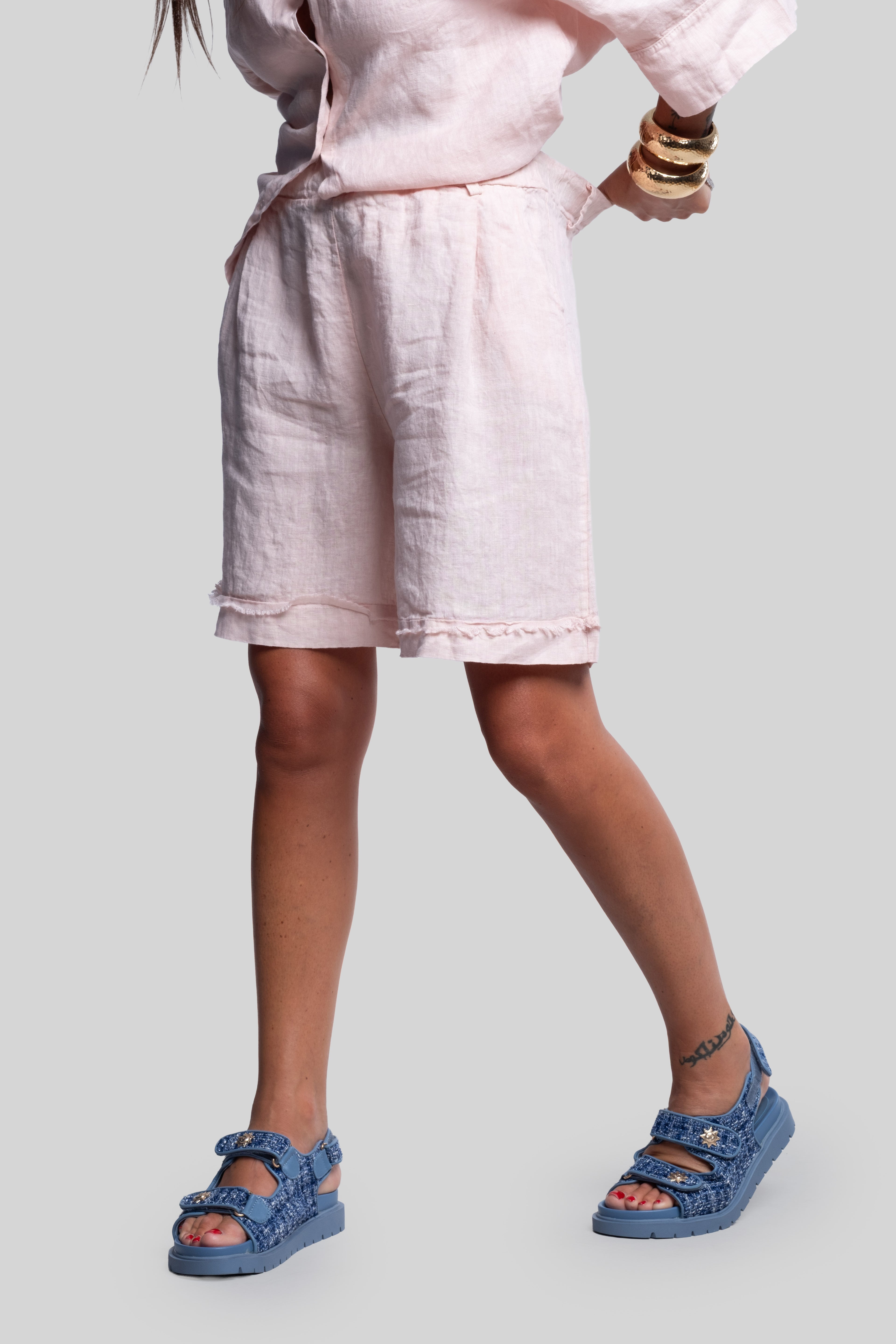 Coordinato 100% lino max bermuda rosa