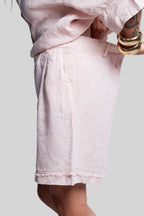 Coordinato 100% lino max bermuda rosa