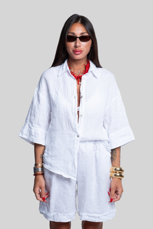 Coordinato 100% lino max bermuda bianco