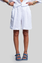 Coordinato 100% lino max bermuda bianco