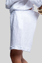 Coordinato 100% lino max bermuda bianco