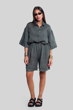 Coordinato 100% lino max bermuda verde
