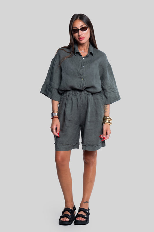 Coordinato 100% lino max bermuda verde
