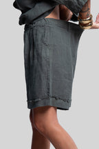 Coordinato 100% lino max bermuda verde