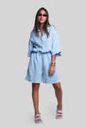 Coordinato 100% lino max bermuda celeste