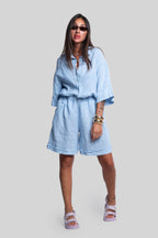 Coordinato 100% lino max bermuda celeste