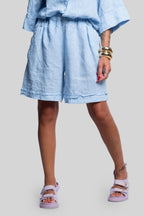 Coordinato 100% lino max bermuda celeste