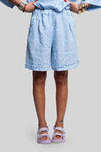 Coordinato 100% lino max bermuda celeste