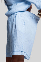 Coordinato 100% lino max bermuda celeste
