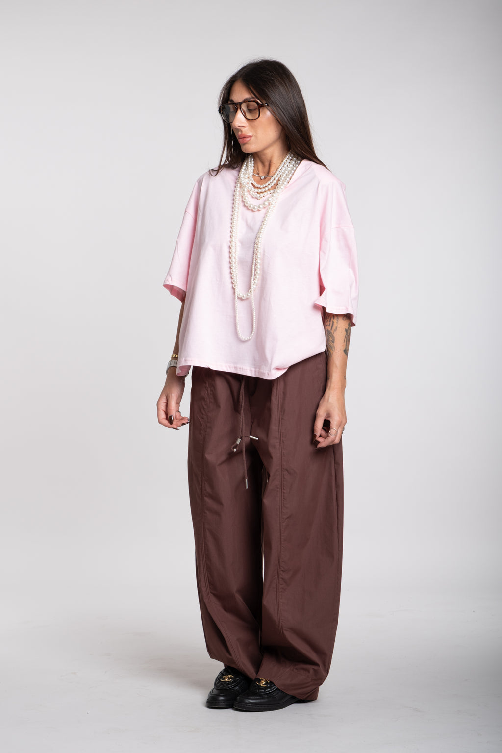 Maglia scollo V rosa