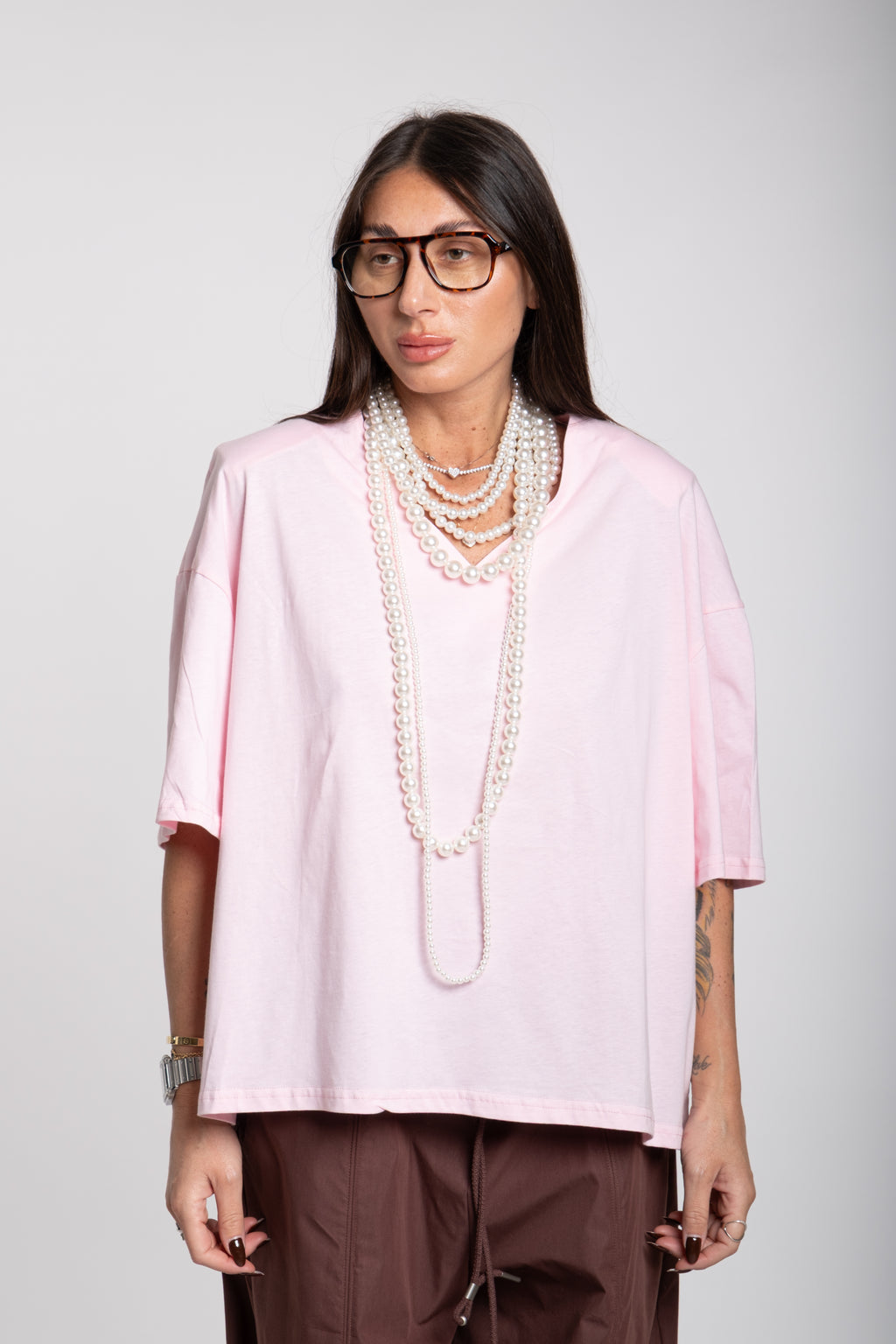 Maglia scollo V rosa