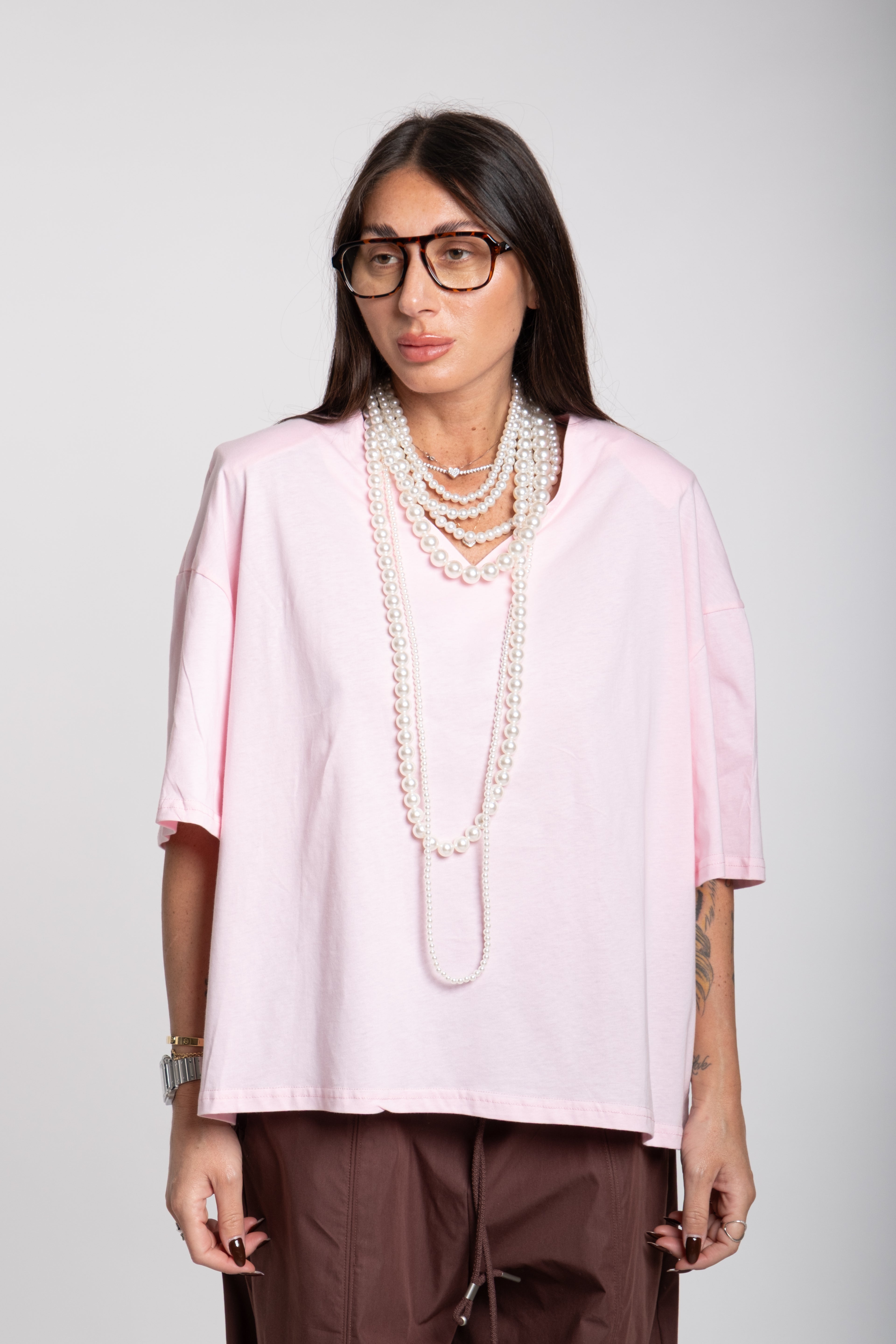 Maglia scollo V rosa