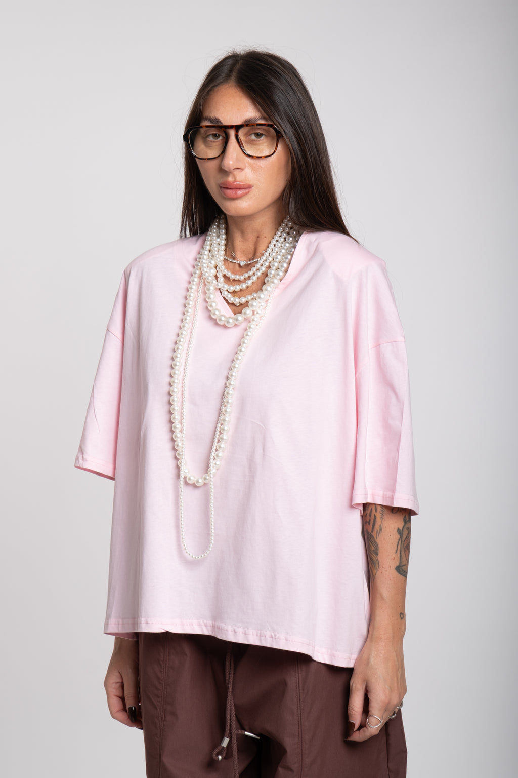 Maglia scollo V rosa