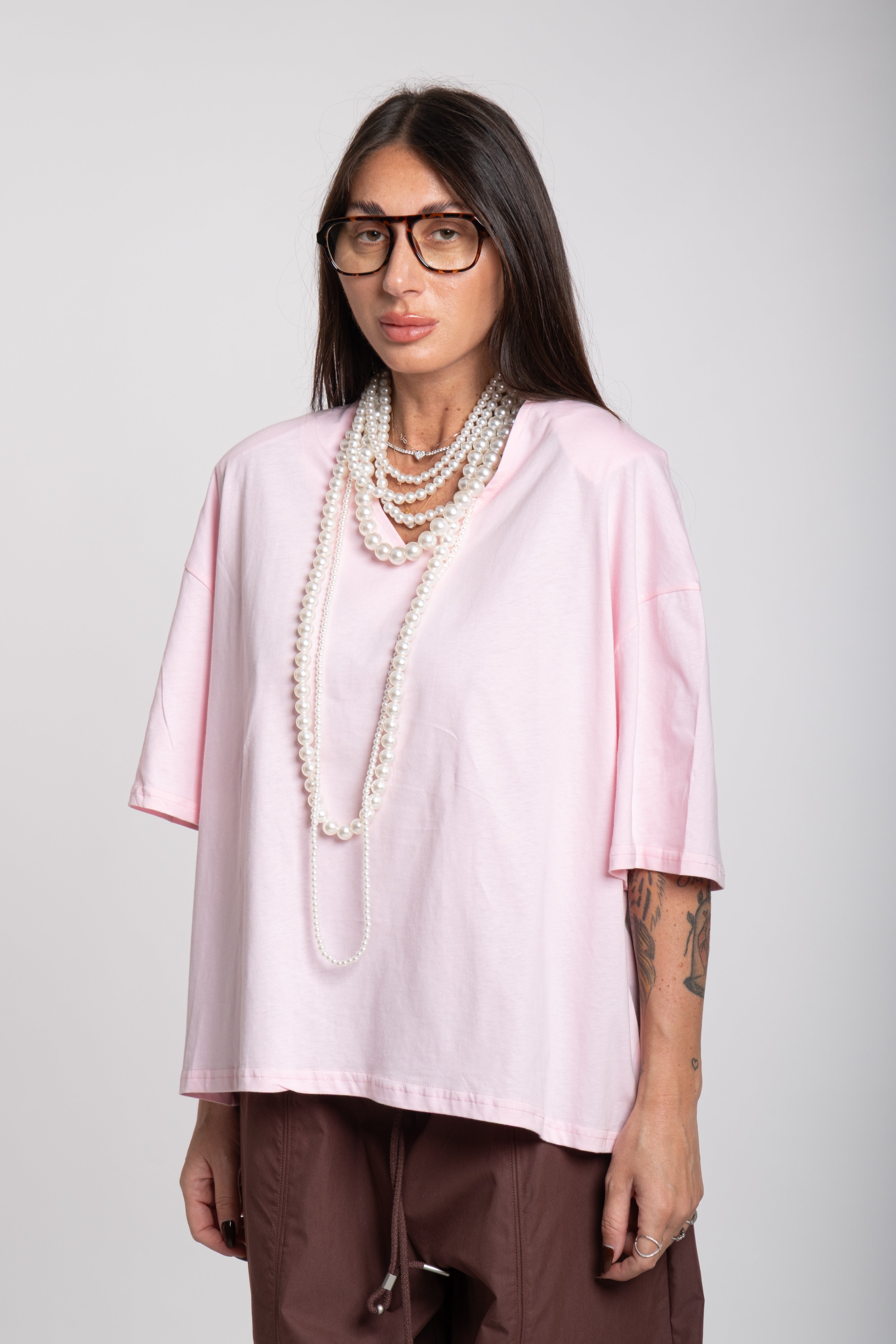Maglia scollo V rosa