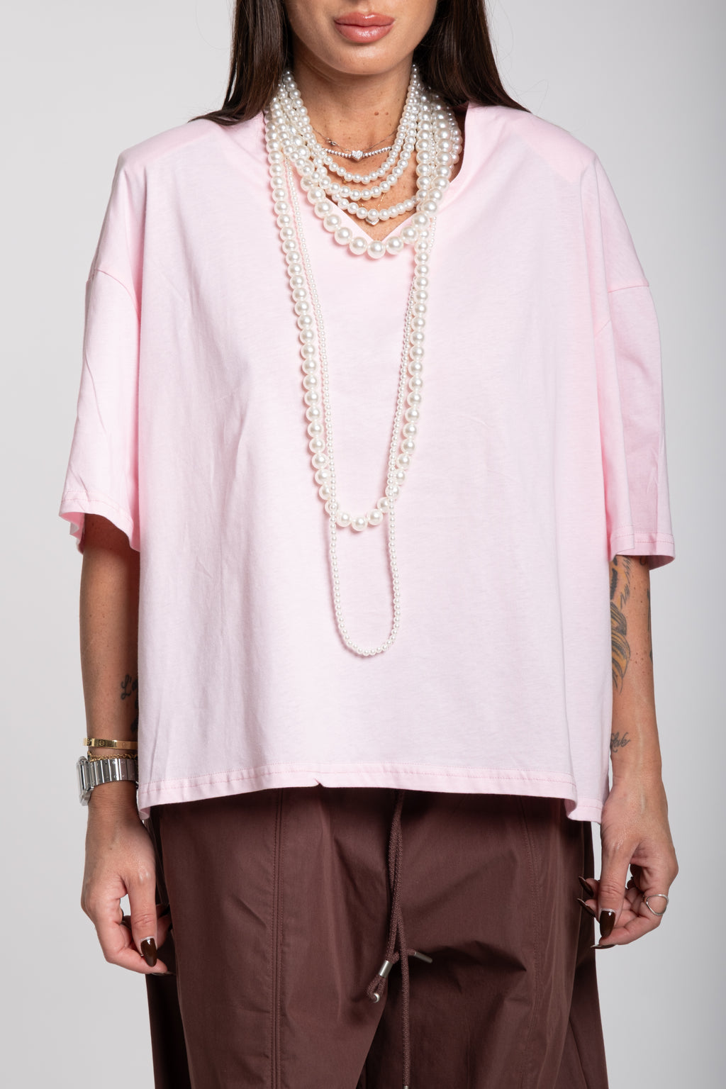 Maglia scollo V rosa