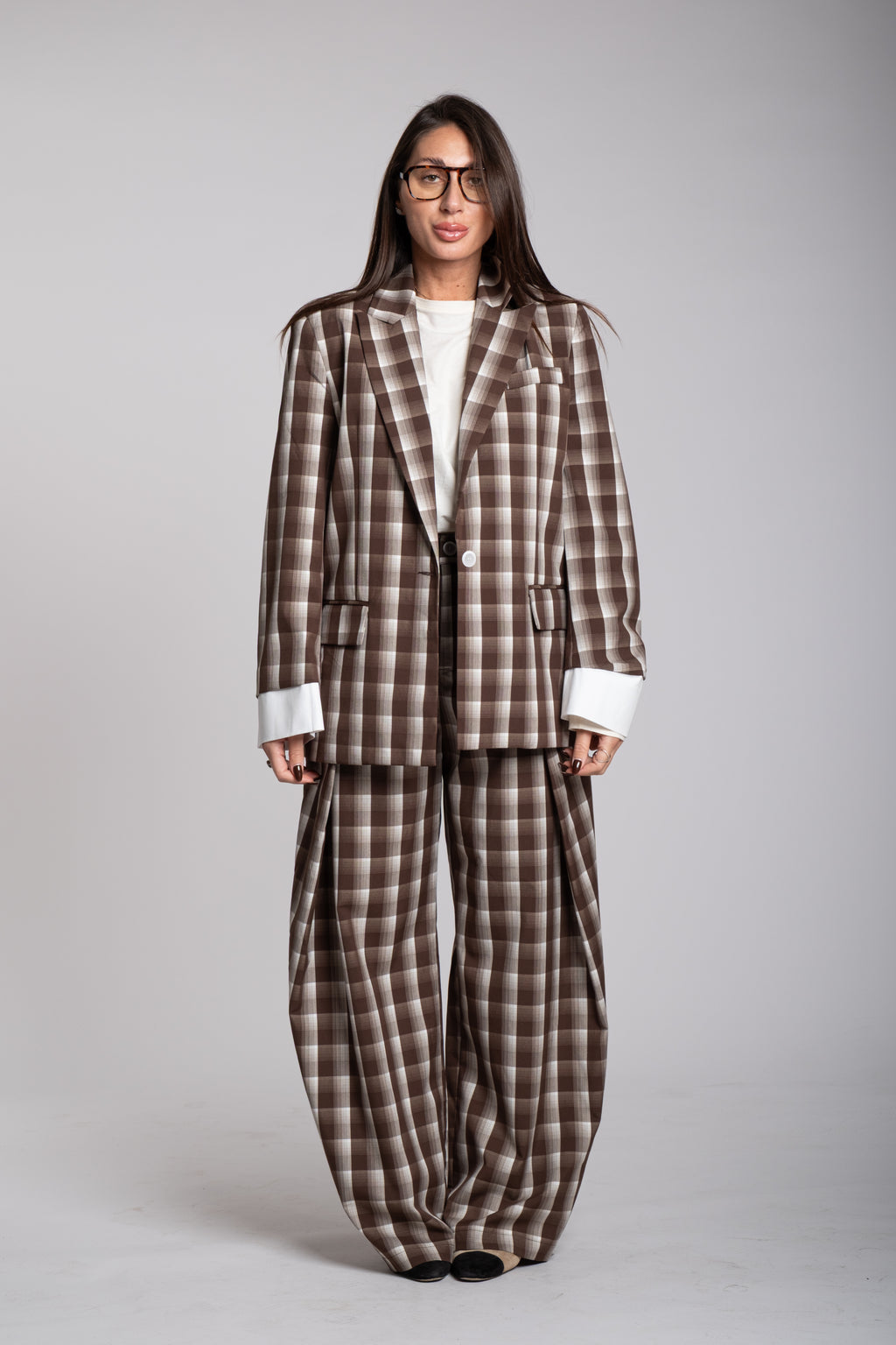 Tailleur Lumina quadri marrone