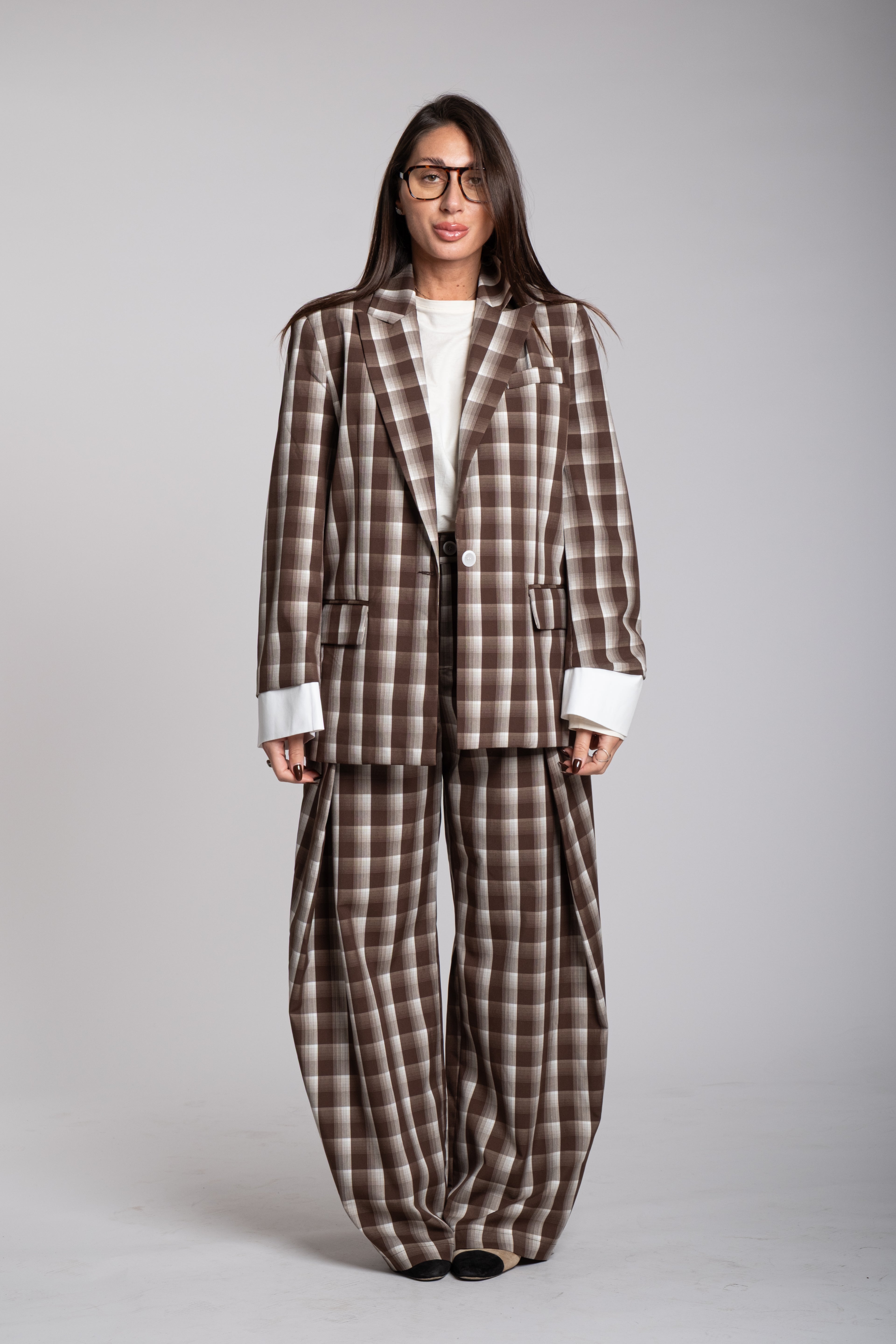 Tailleur Lumina quadri marrone