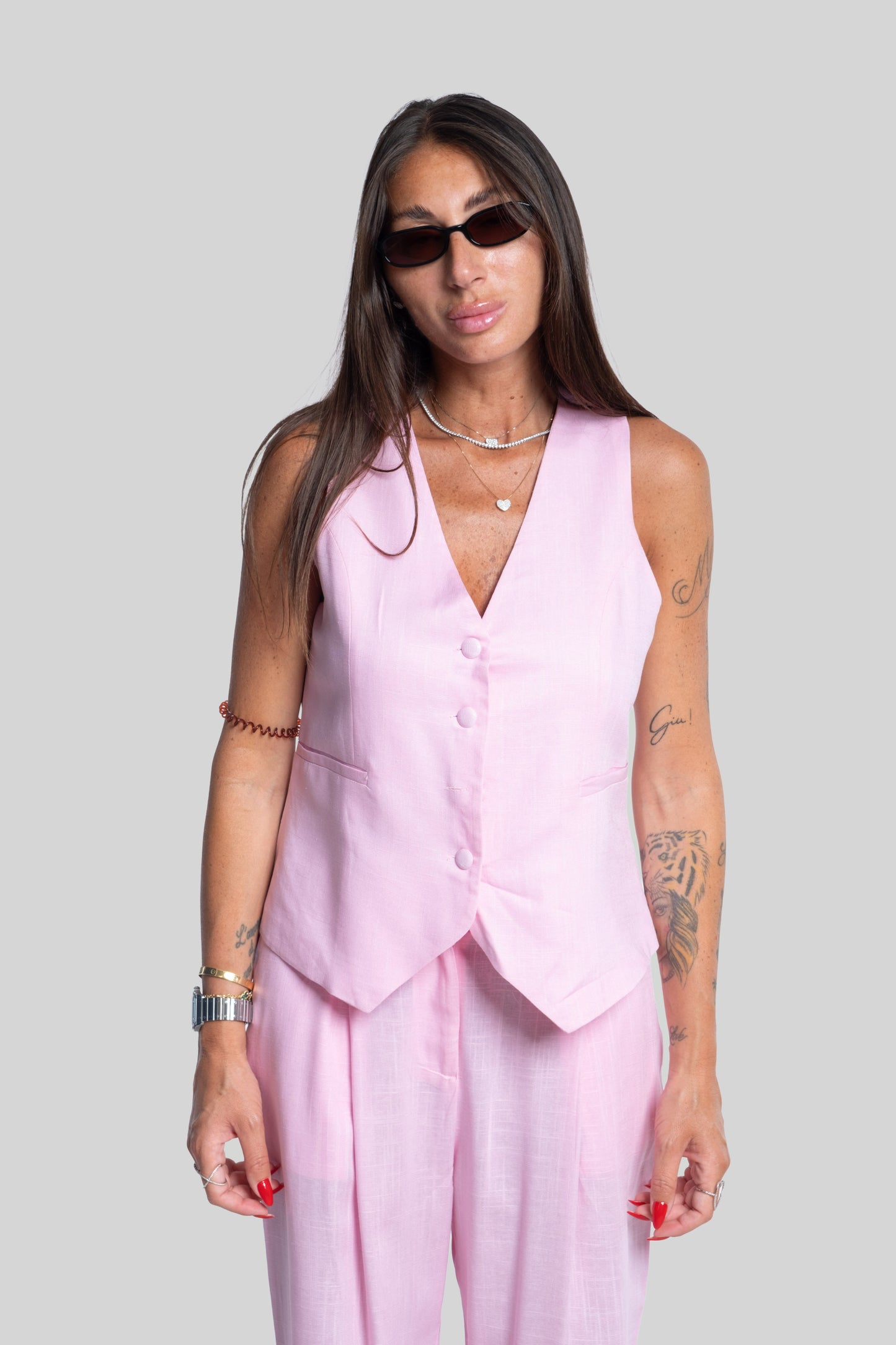 Tailleur Antonia gilet rosa