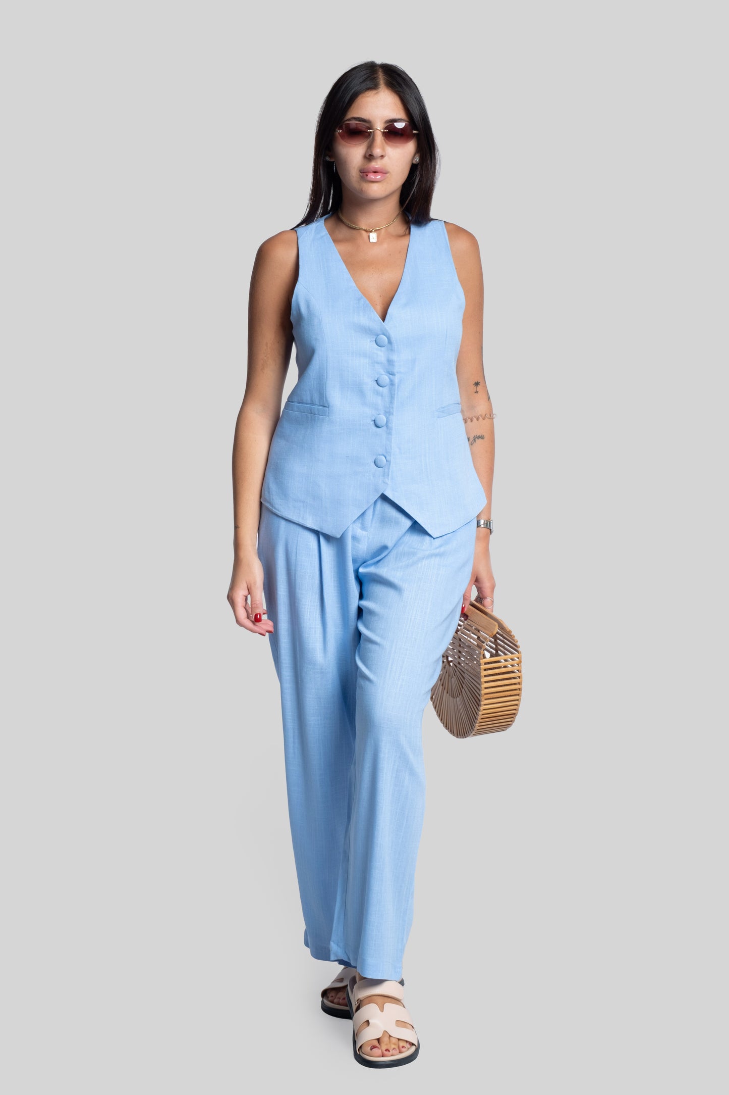 Tailleur Antonia gilet celeste