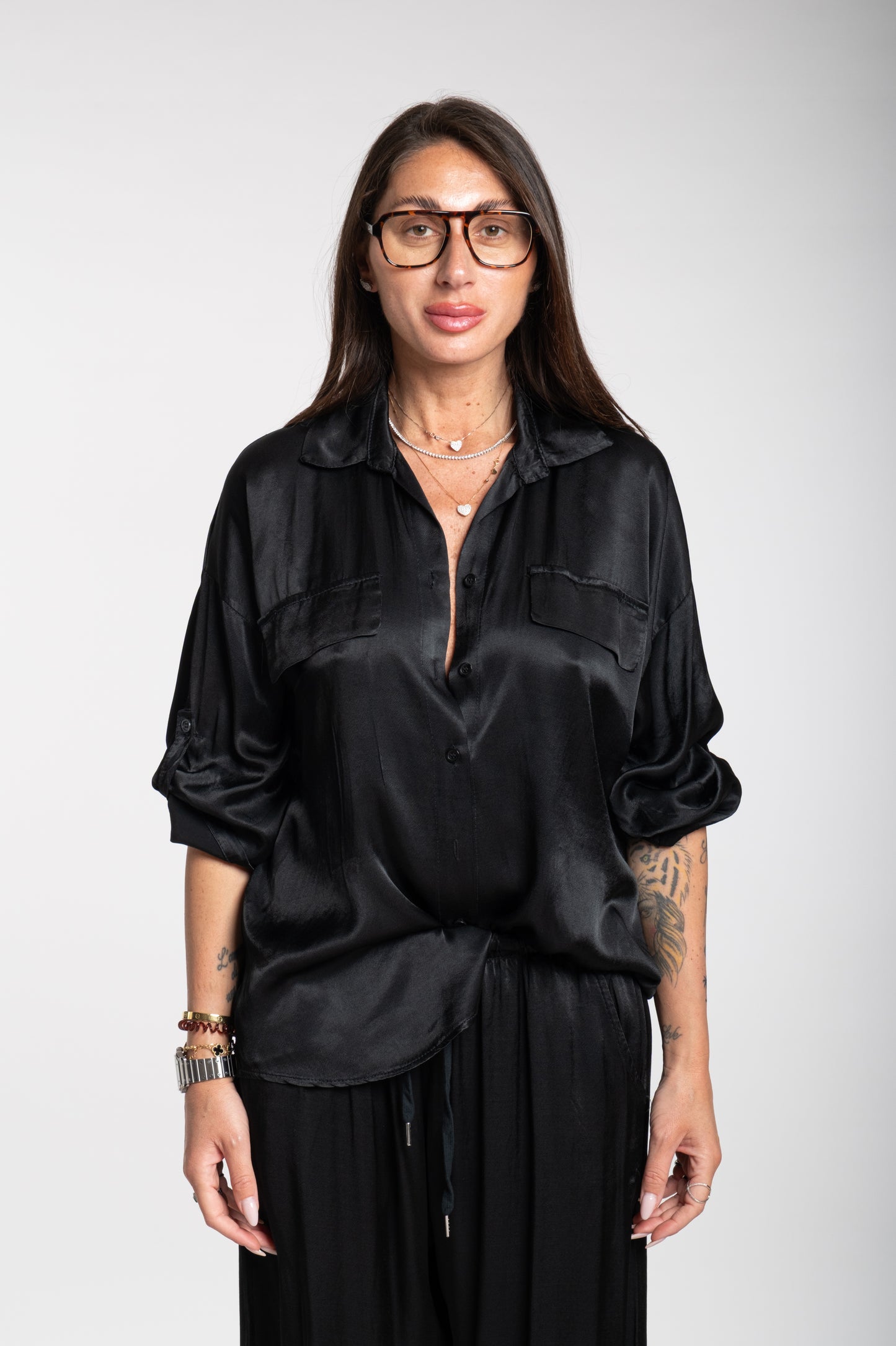 Stylum Completo Donna In Misto Cotone - Top E Pantaloni Con Design Intrecciato Nero - Look Elegante - 3