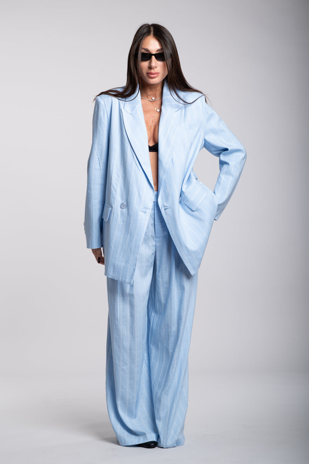tailleur Lumina misto lino celeste