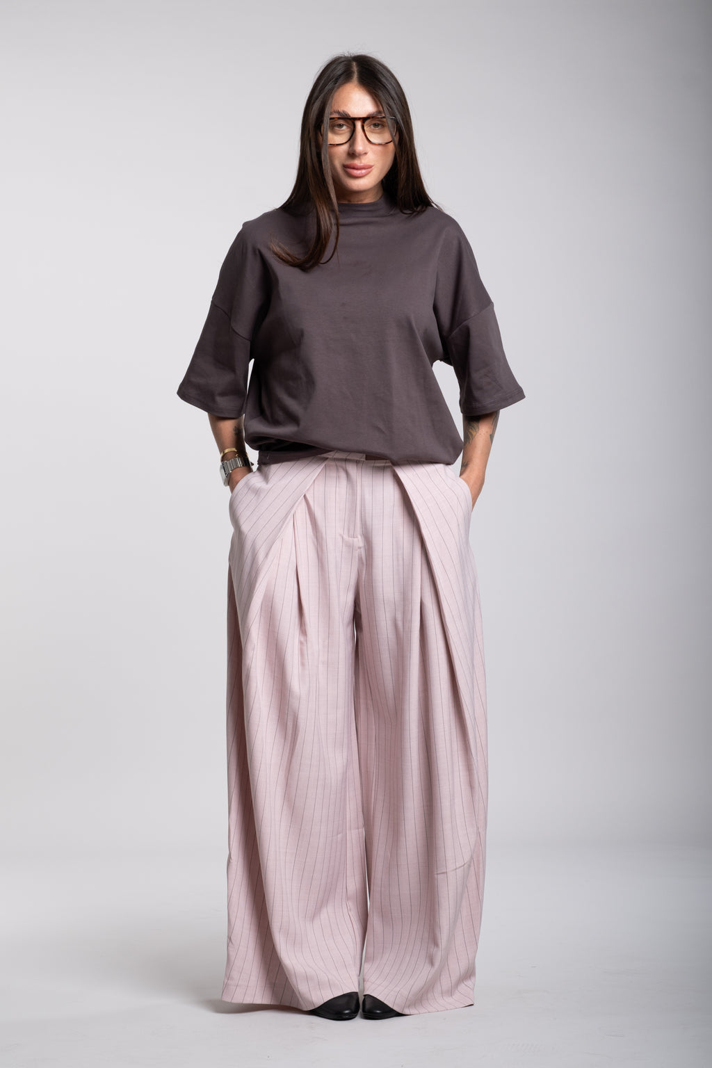 Pantalone margela gessato rosa