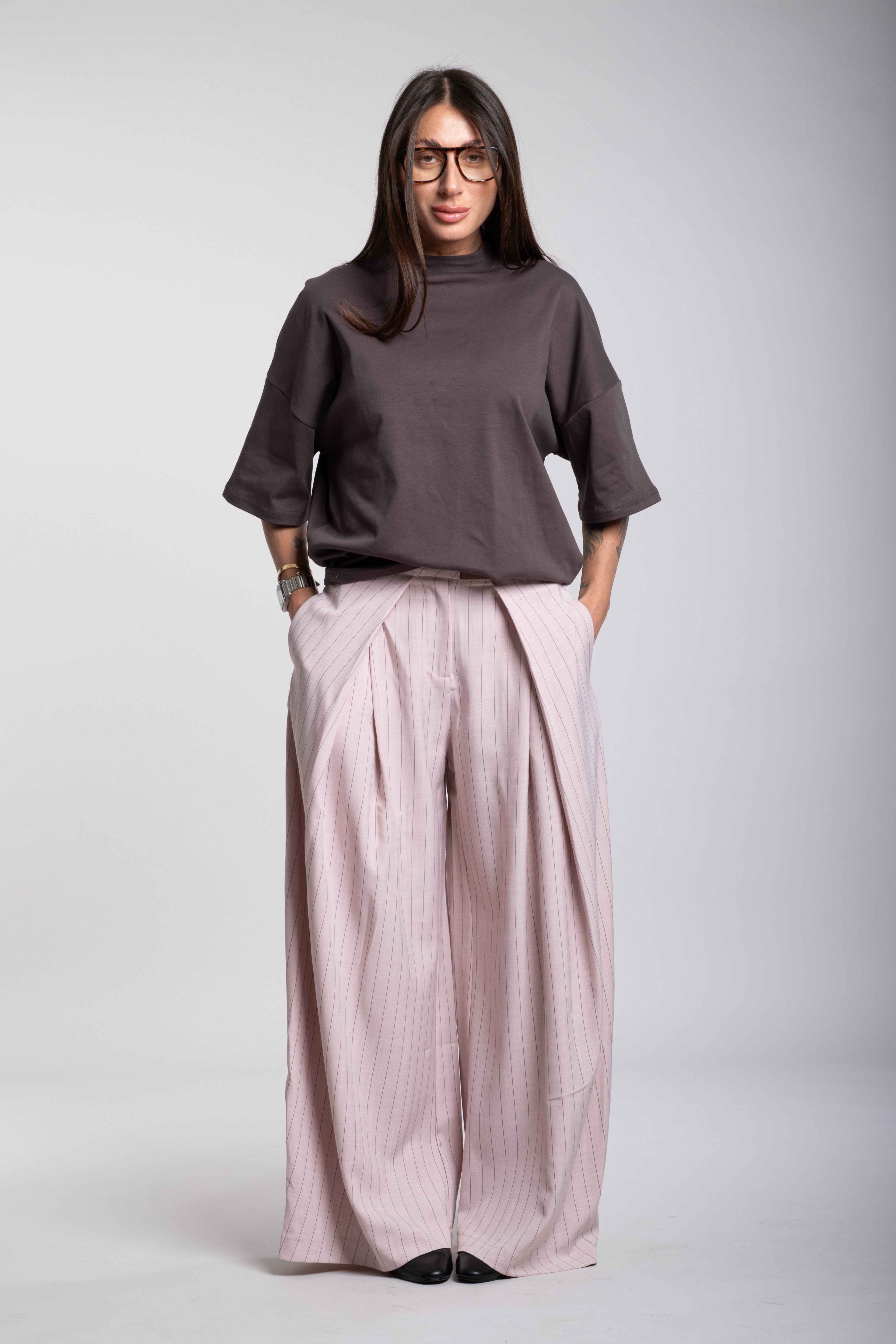 Pantalone margela gessato rosa