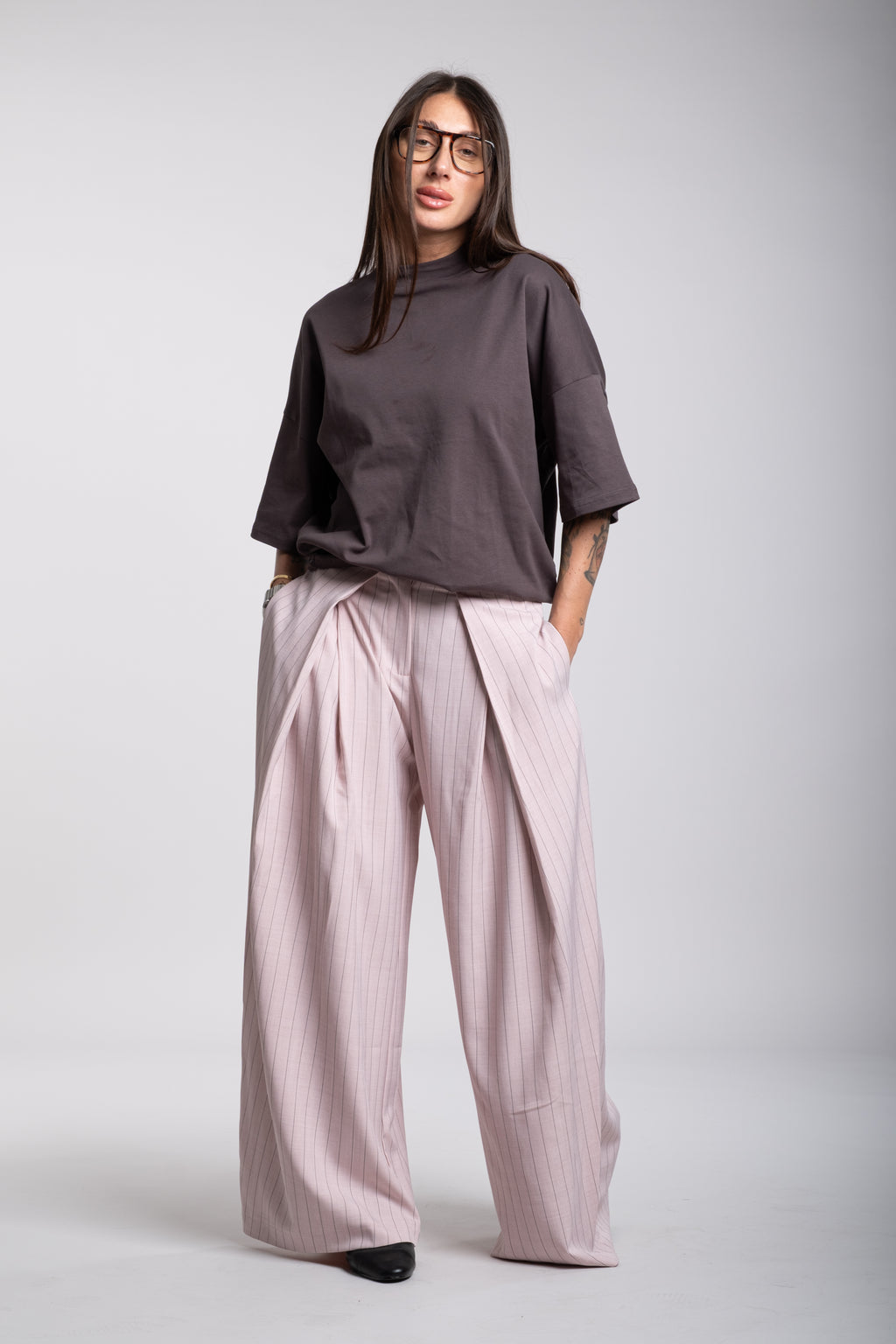 Pantalone margela gessato rosa